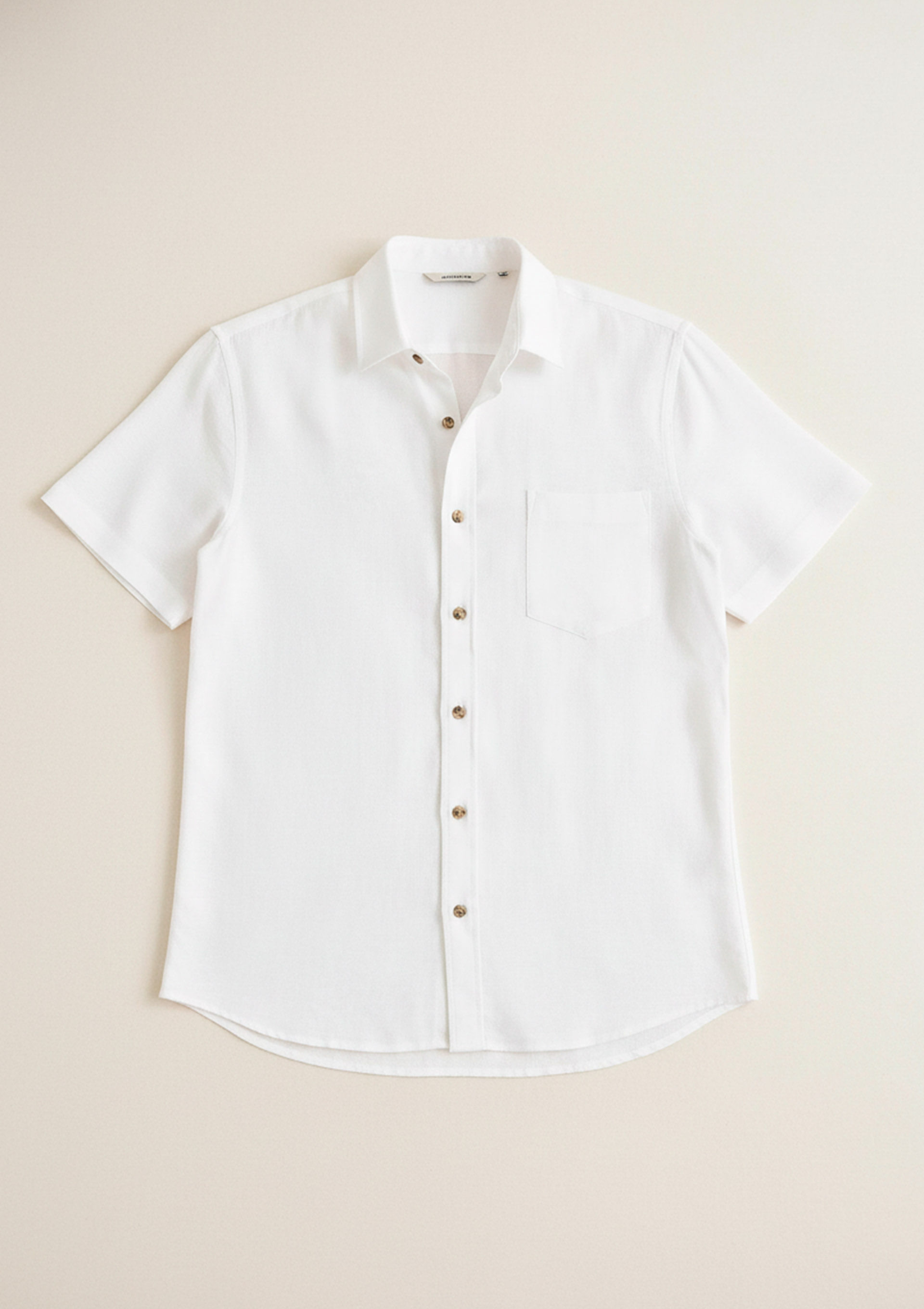 Camisa Básica Masculina Manga Curta Em Linho - Branco