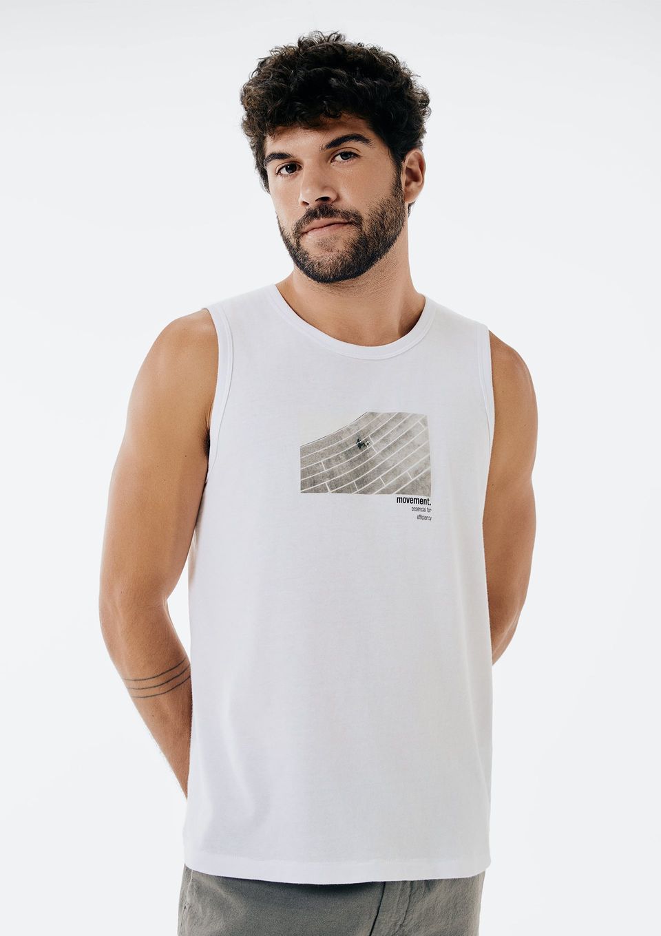Regata Básica Masculina Regular com Estampa - Off White