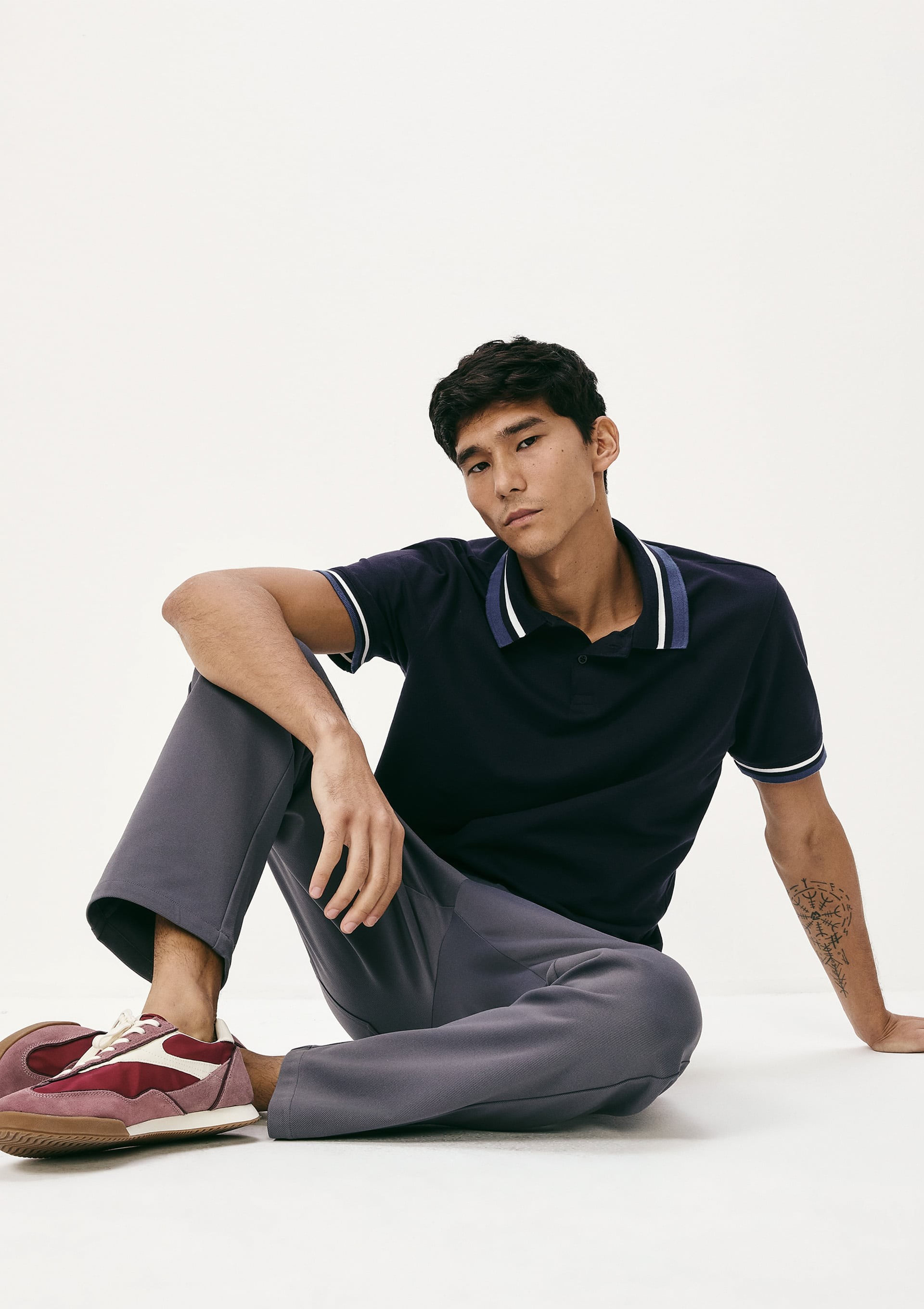 Camisa Polo Masculina Manga Curta Com Retilínea - Azul