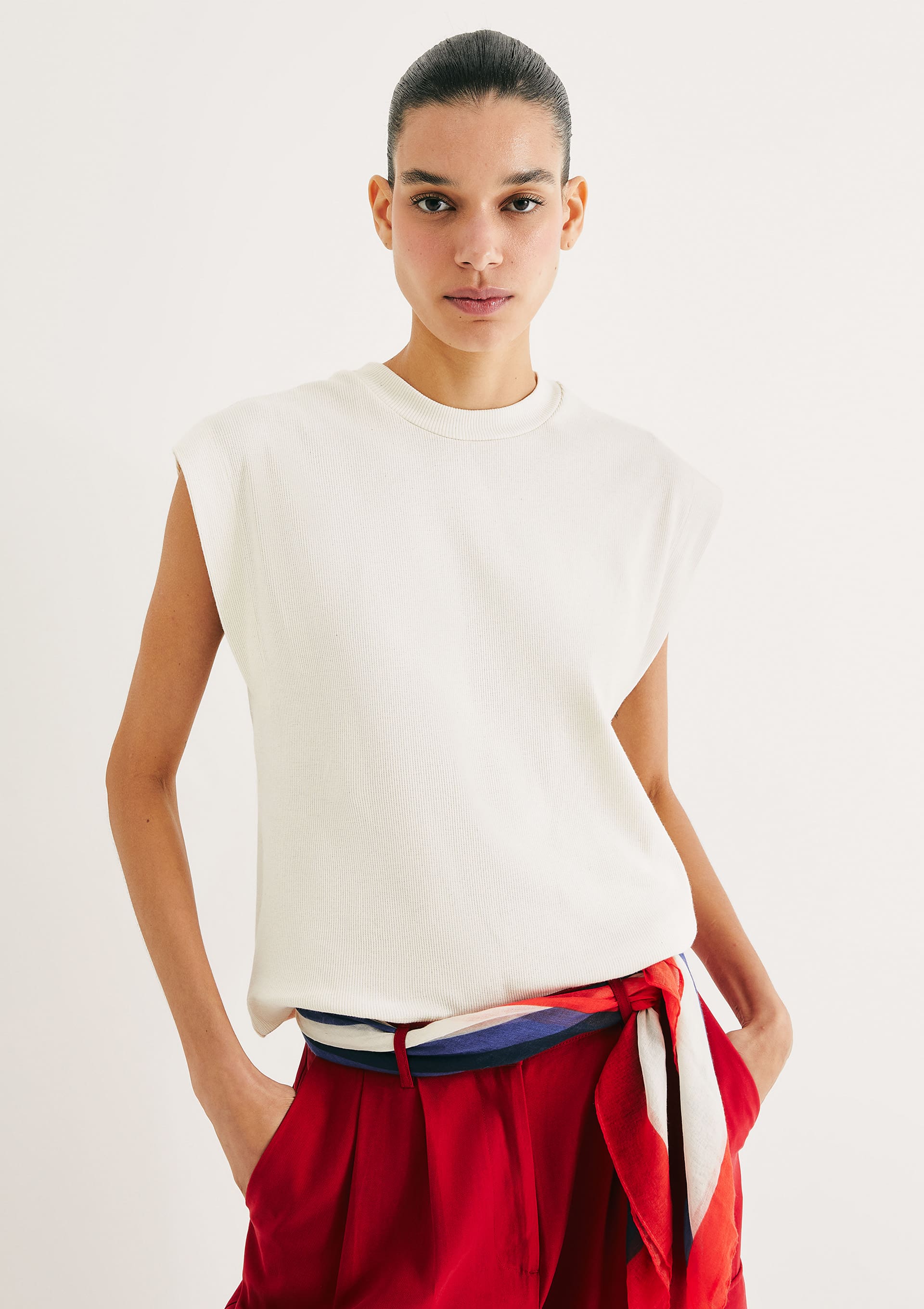 Regata Muscle Feminina Em Ribana - Creme