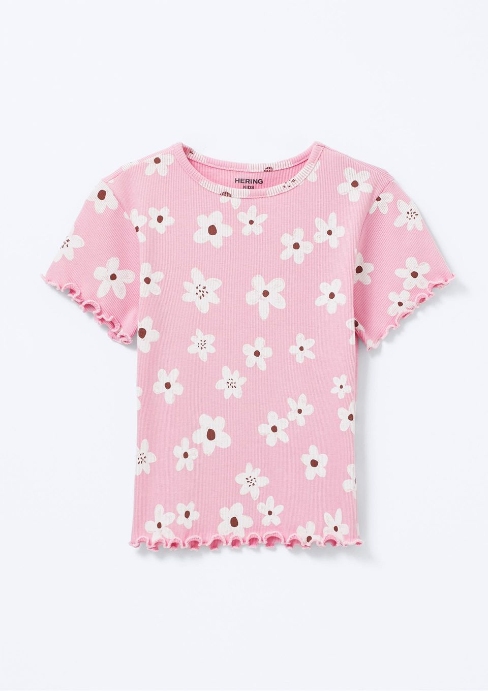 Blusa Infantil Menina Manga Curta em Ribana Estampada - Rosa