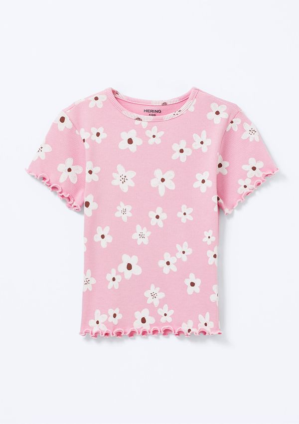 Blusa Infantil Menina Manga Curta Em Ribana Estampada - Rosa 016