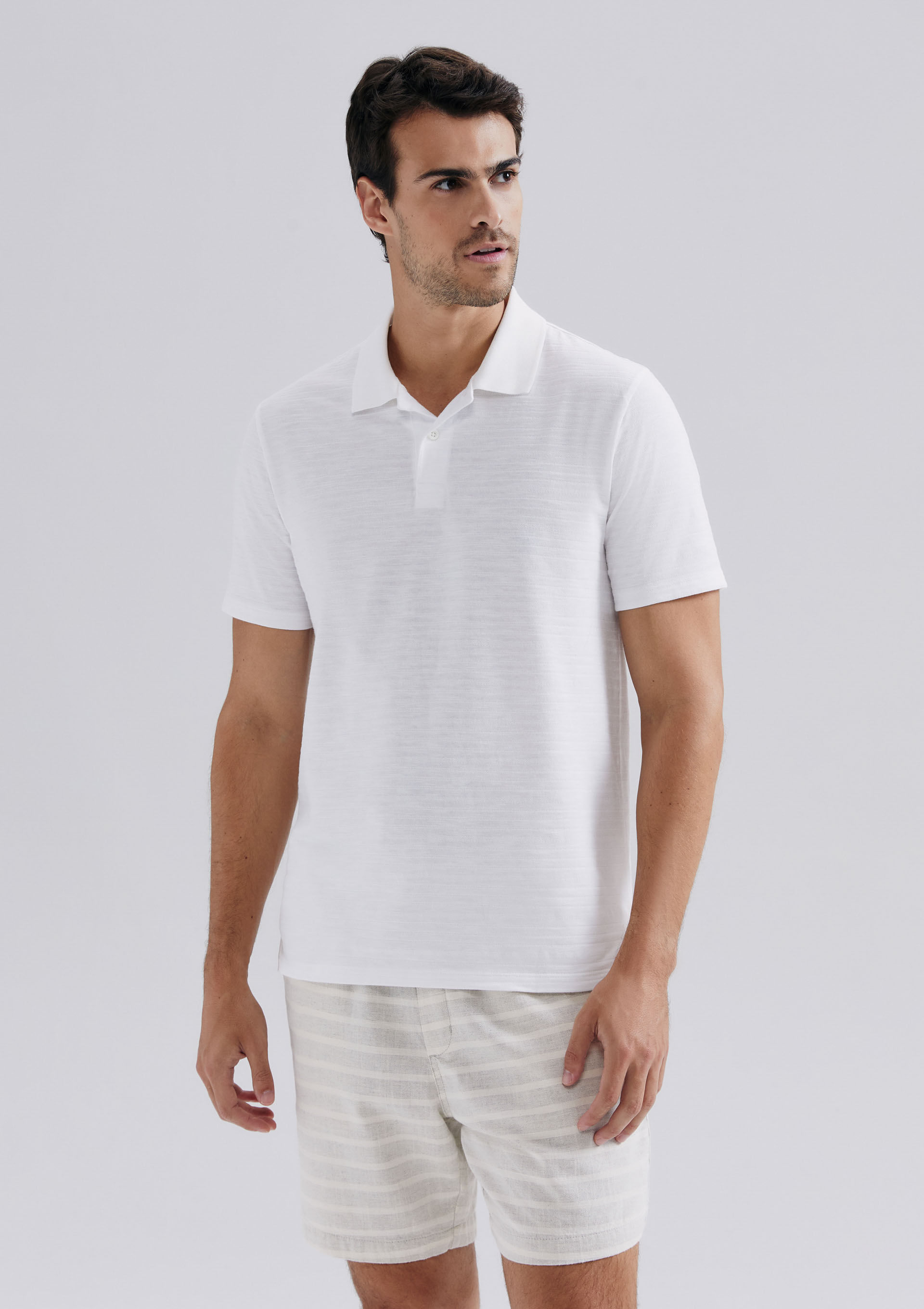 Camisa Polo Masculina Manga Curta Texturizada - Off white