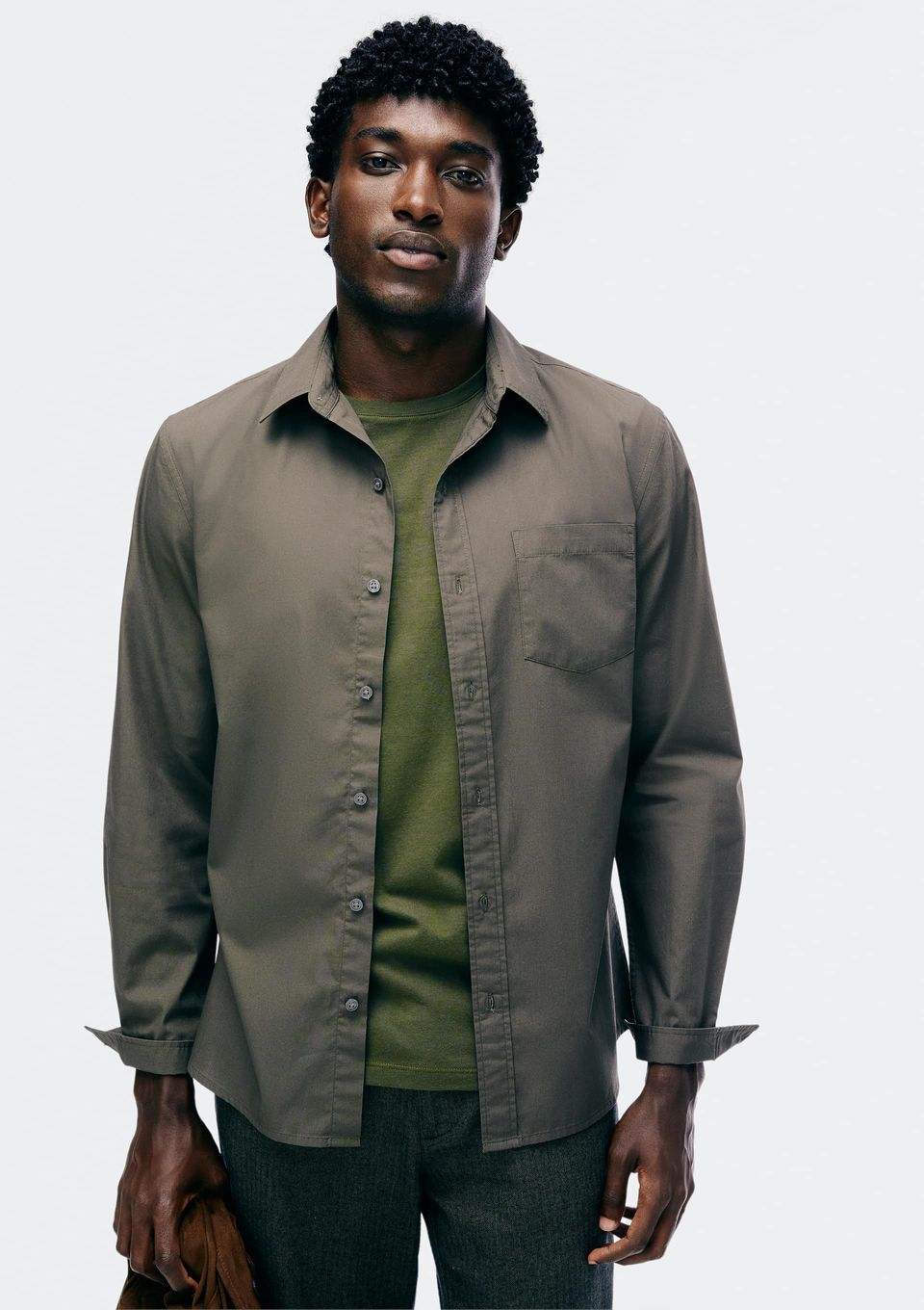 Camisa Básica Masculina Manga Longa Slim - Verde