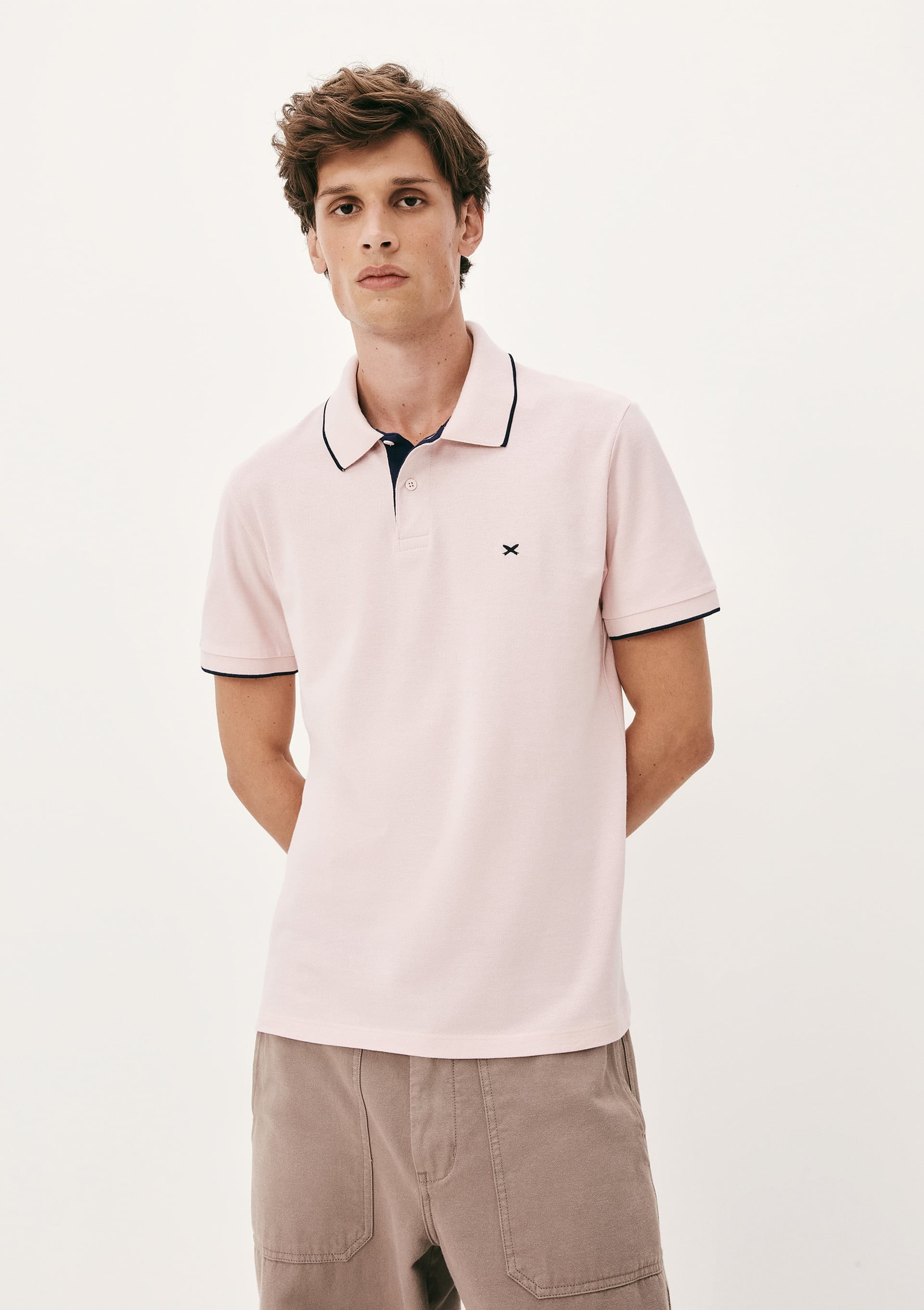 Camisa Polo Básica Masculina Em Piquet Com Bordado - Rosa