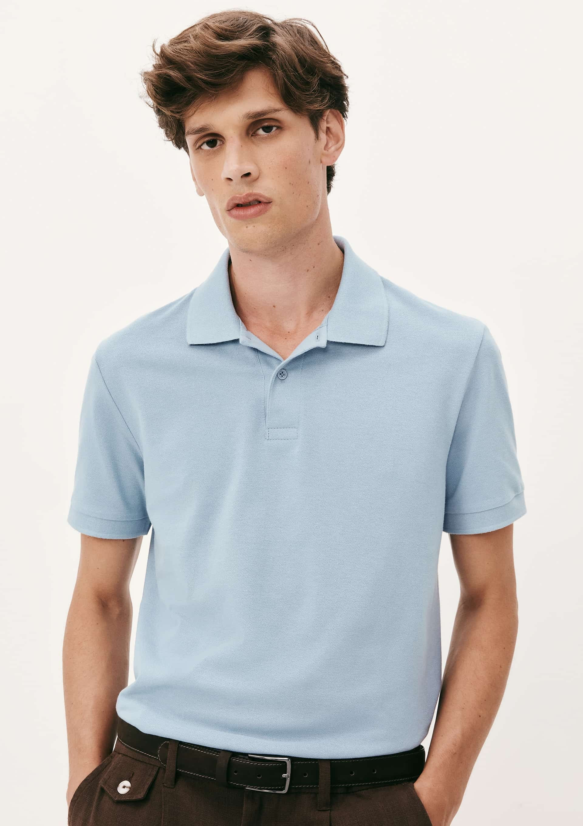 Camisa Polo Básica Masculina Manga Curta Em Piquet - Azul