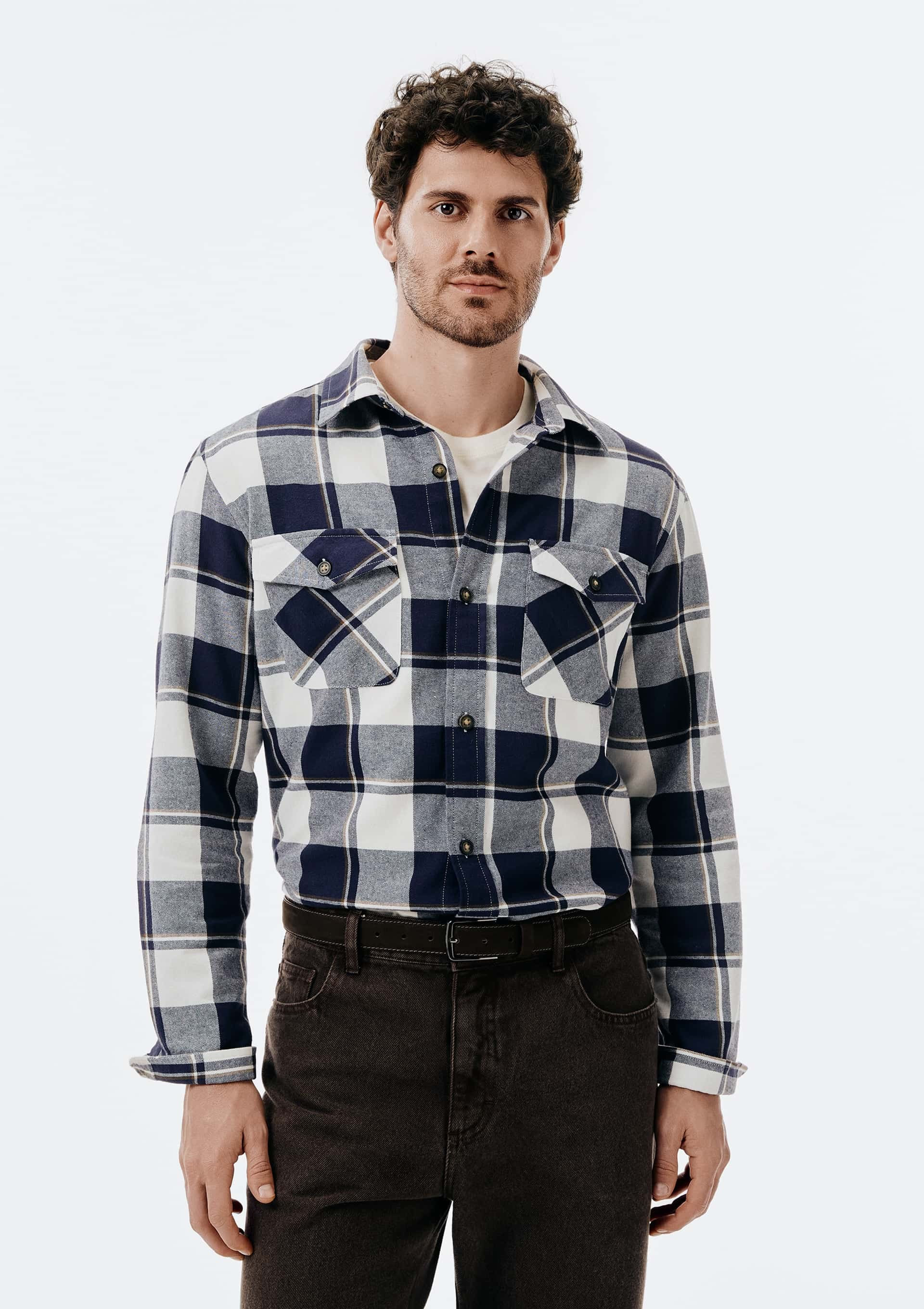 Camisa Masculina Comfort Xadrez Flanelada - Azul