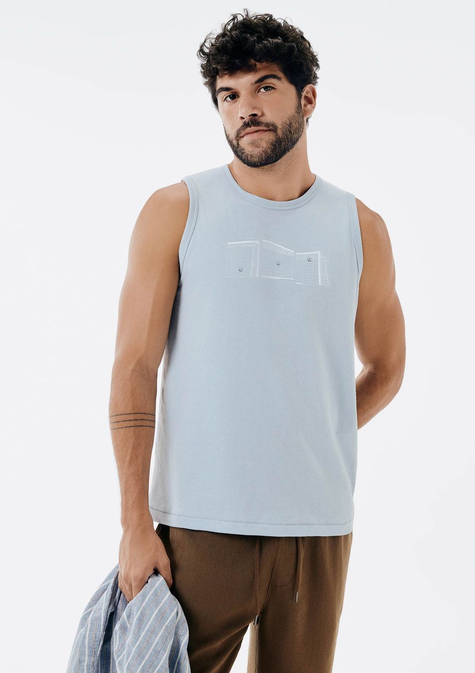 Regata Básica Masculina Regular com Estampa - Azul
