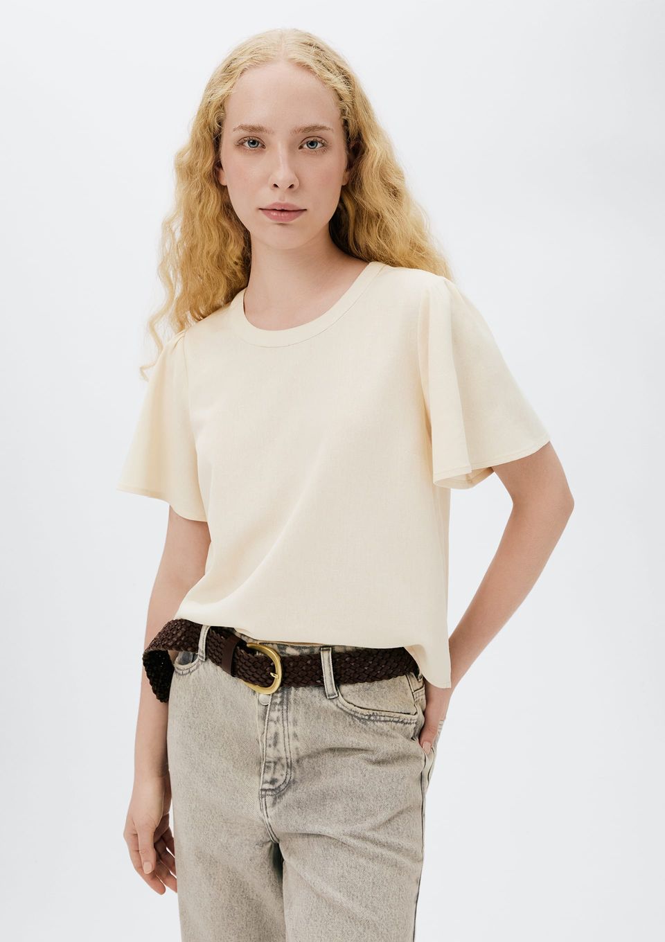 Blusa Feminina Manga Godê com Linho - Creme