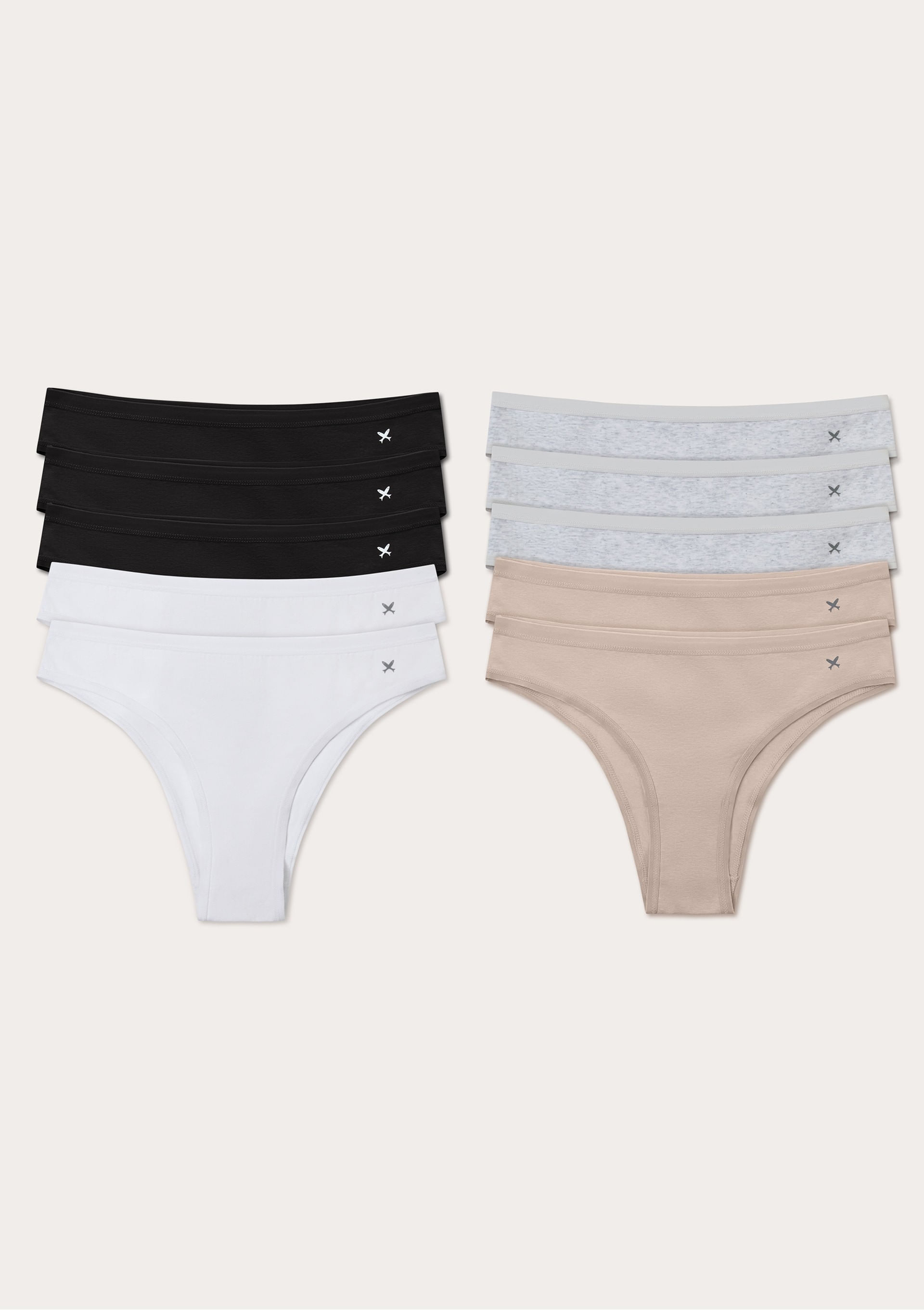 Kit 10 Calcinhas Básicas Tanga Em Algodão - Multicolorido