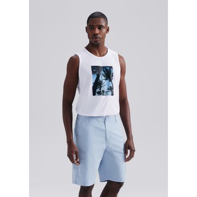 Bermuda Básica Masculina Cargo Em Sarja - Azul
