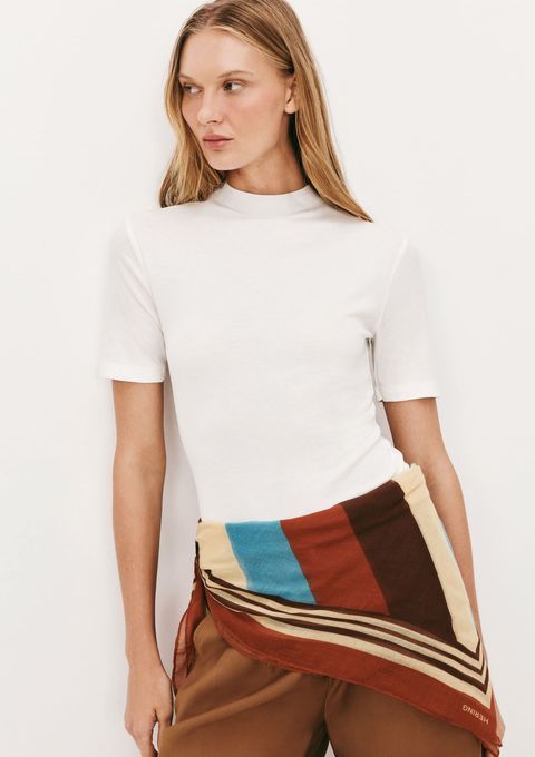 Blusa Básica Feminina Gola Alta em Ribana Canelada - Creme — Hering