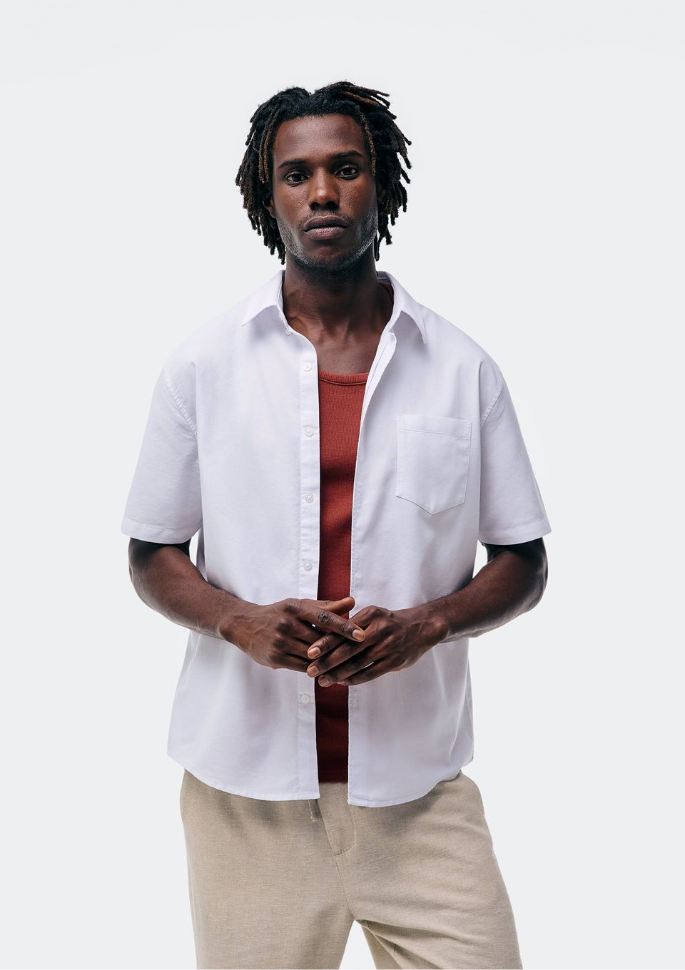 Camisa Masculina Manga Curta com Bolso - Branco