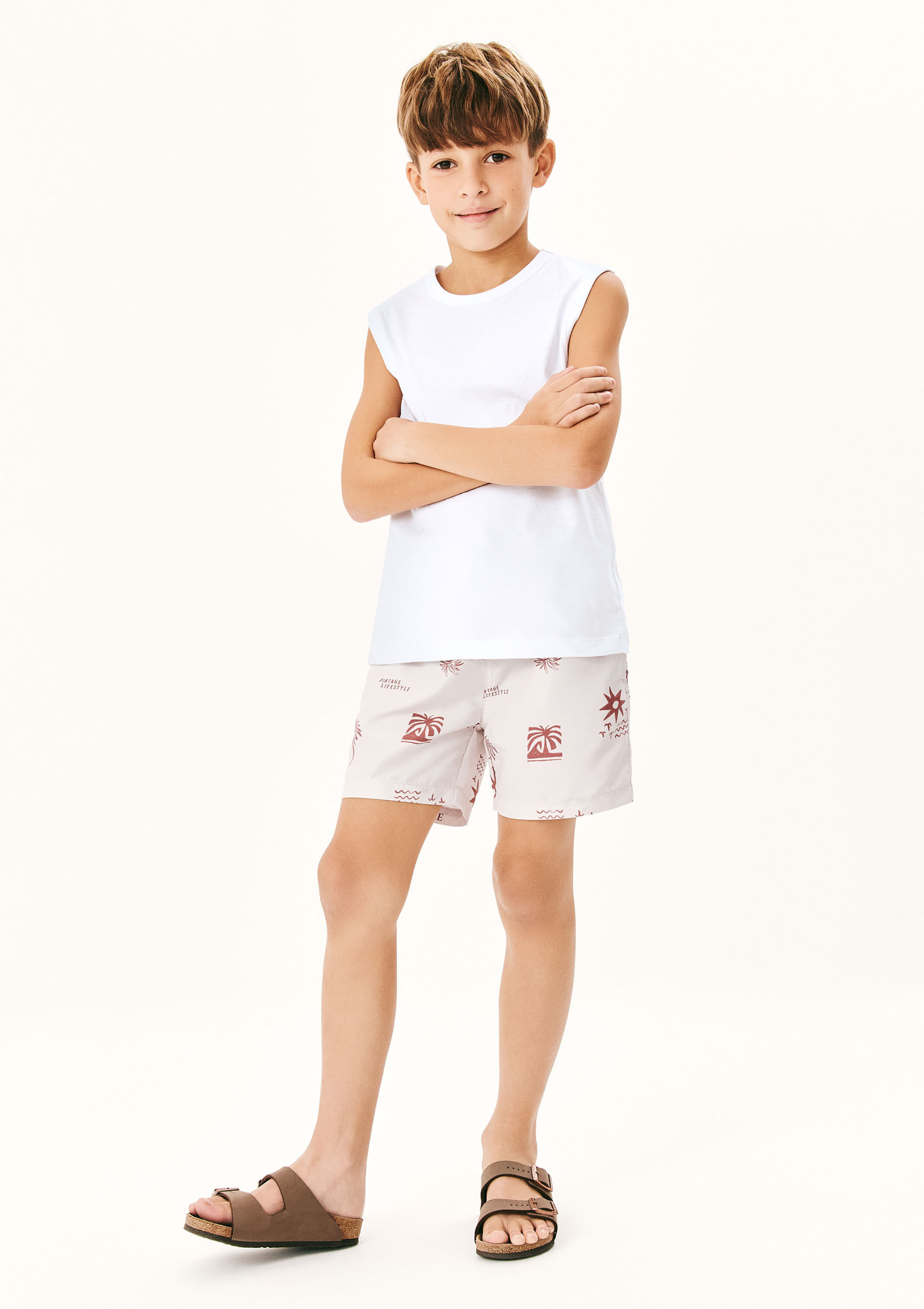 Shorts Infantil Menino Estampado - Off white