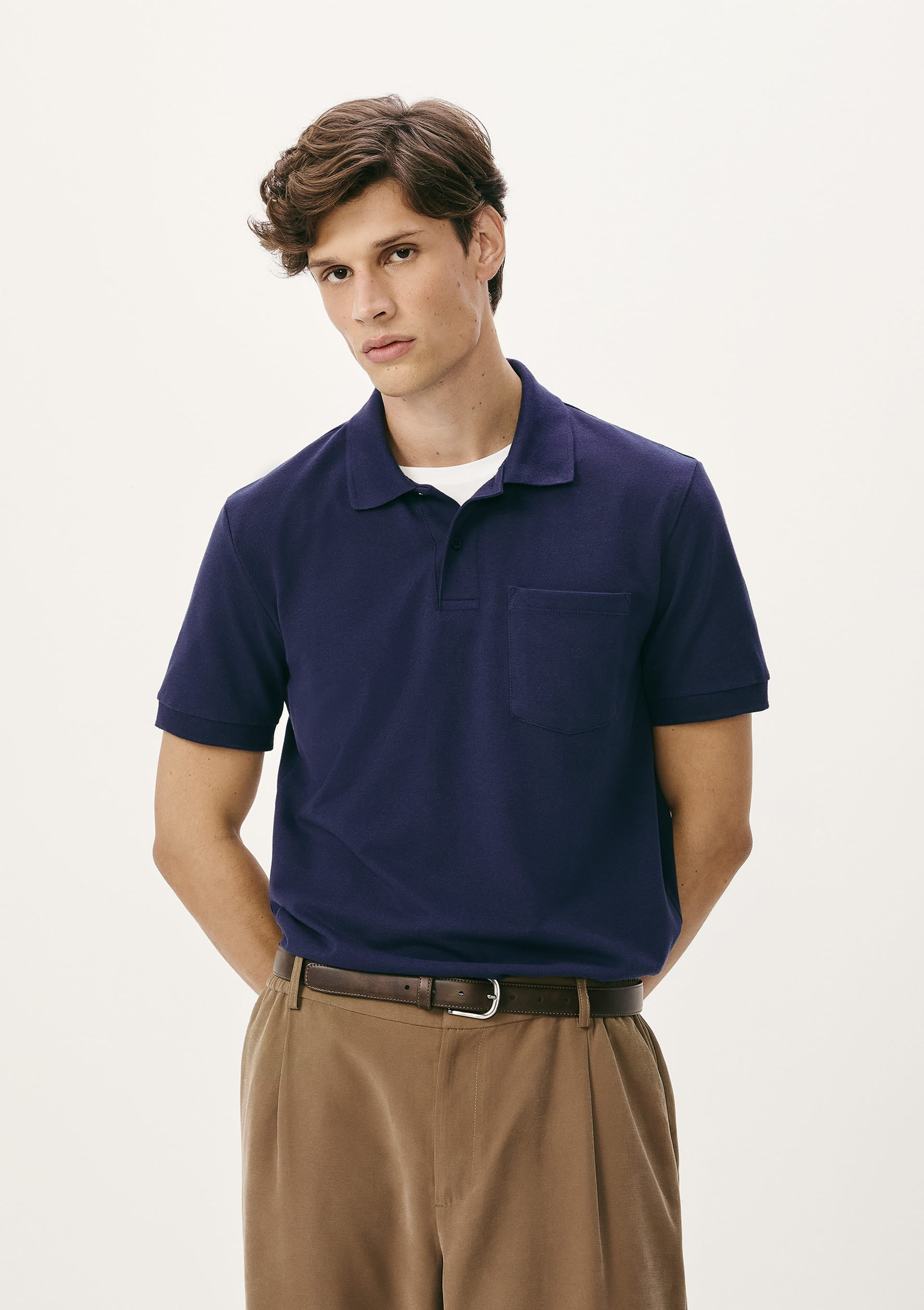 Camisa Polo Básica Masculina Em Piquet Com Bolso - Azul