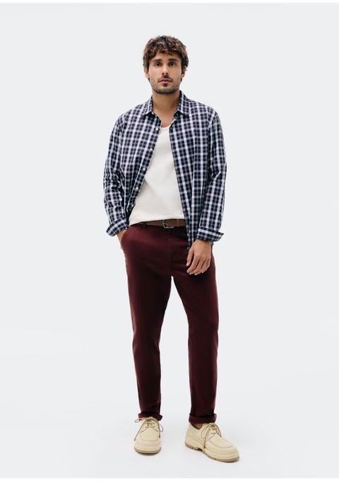 Calça Básica Masculina Chino Slim em Sarja com Elastano - Marsala — Hering