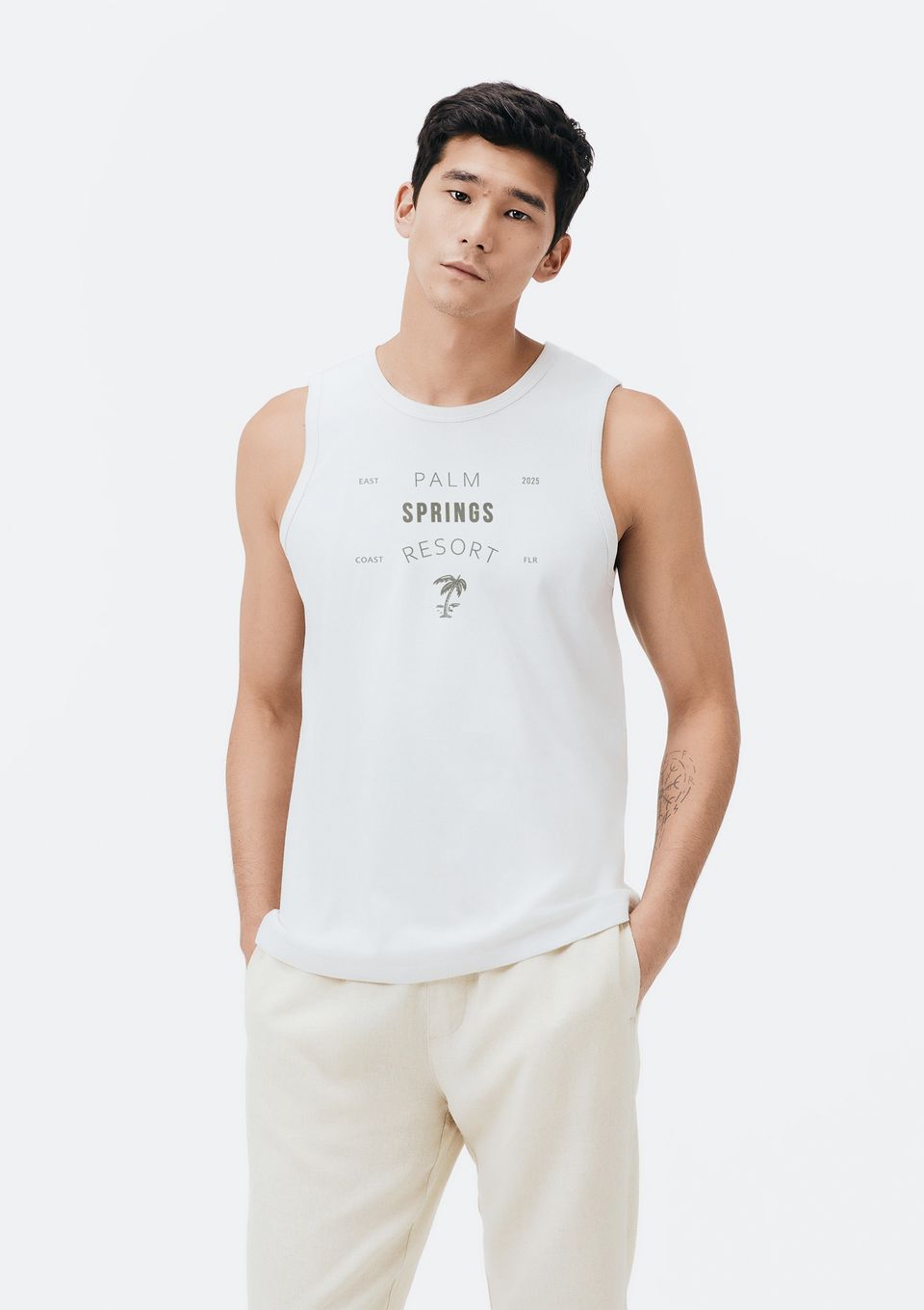 Regata Básica Masculina Regular com Estampa - Branco