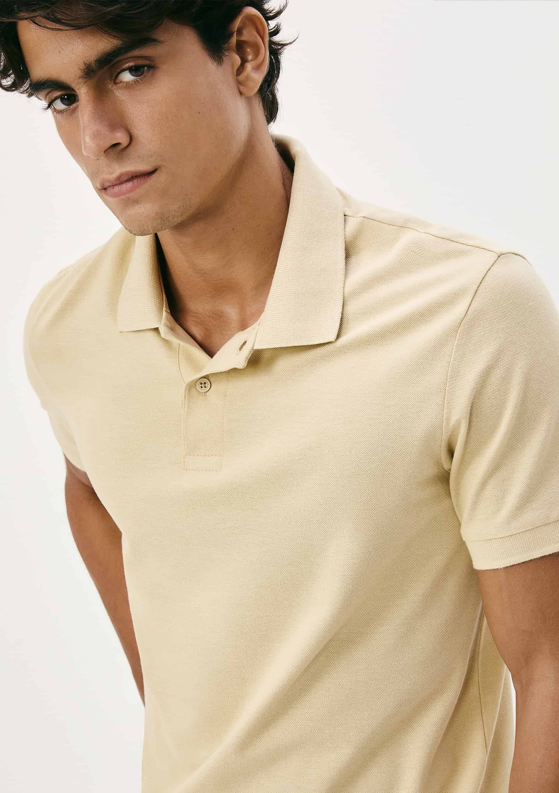 Camisa Polo Básica Masculina Manga Curta Em Piquet - Bege