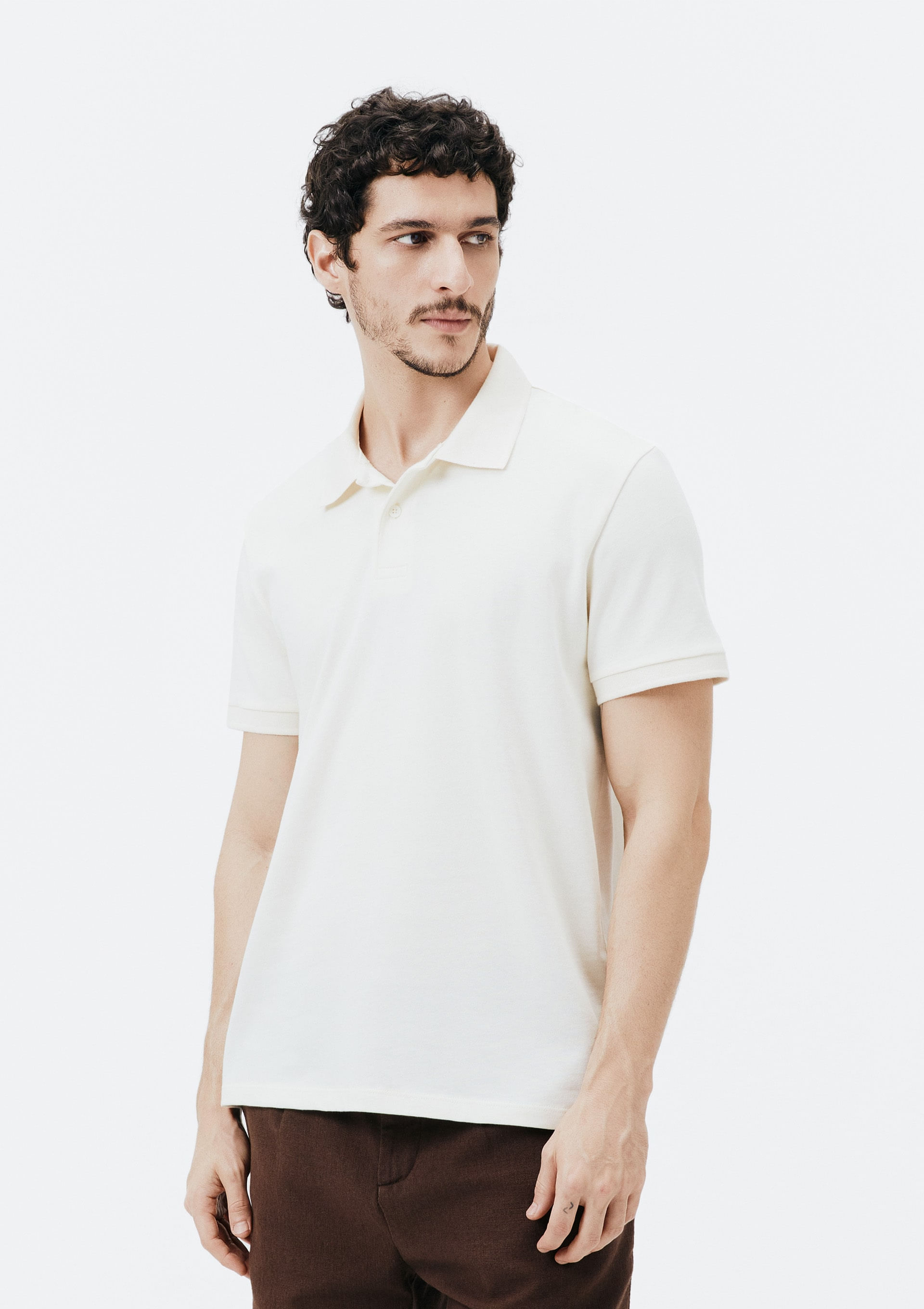 Camisa Polo Básica Masculina Manga Curta Em Piquet - Off white