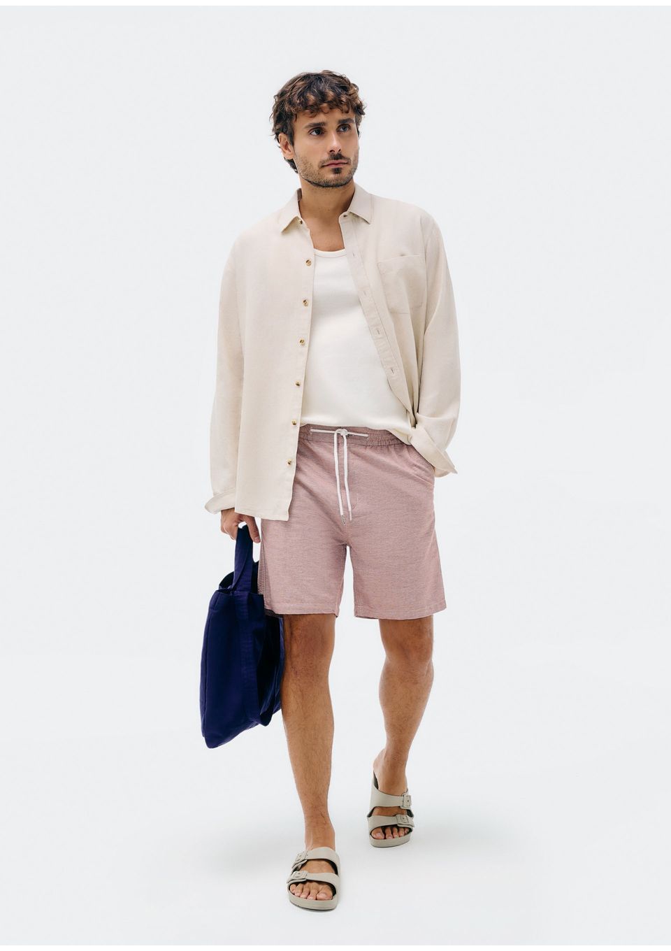 Bermuda Masculina Reta Fio Tinto - Rosa