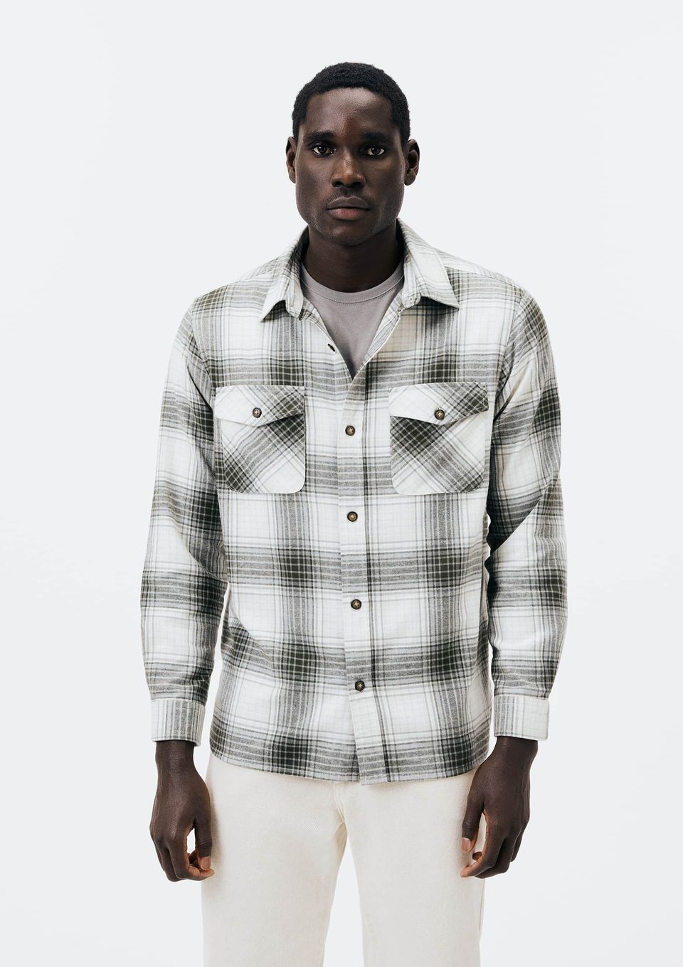 Camisa Masculina Comfort Xadrez Flanelada - Off White