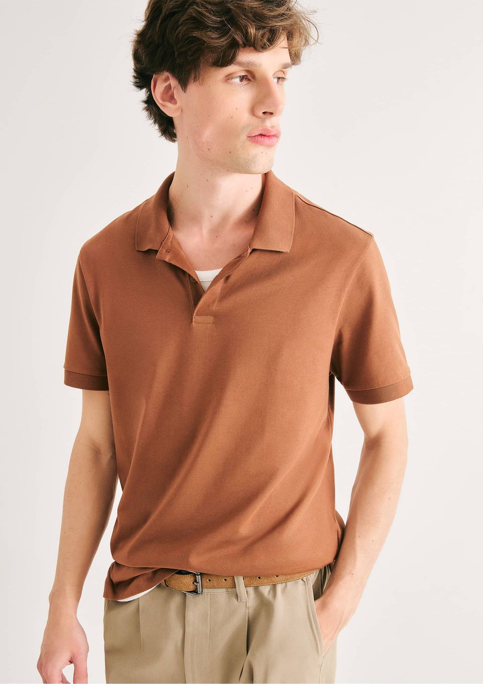 Camisa Polo Básica Masculina Manga Curta Pima - Marrom