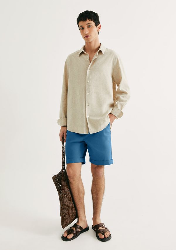 Bermuda Básica Masculina Em Sarja Com Elastano - Azul 046