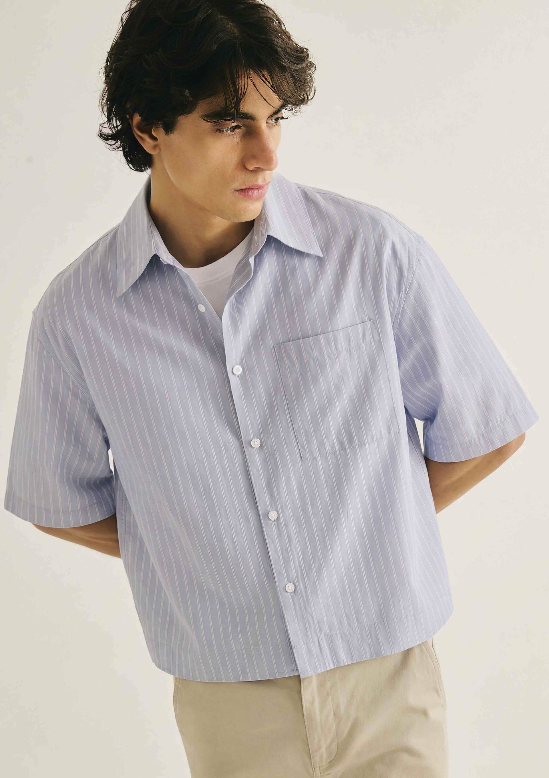 Camisa Masculina Tricoline Fio Tinto - Azul