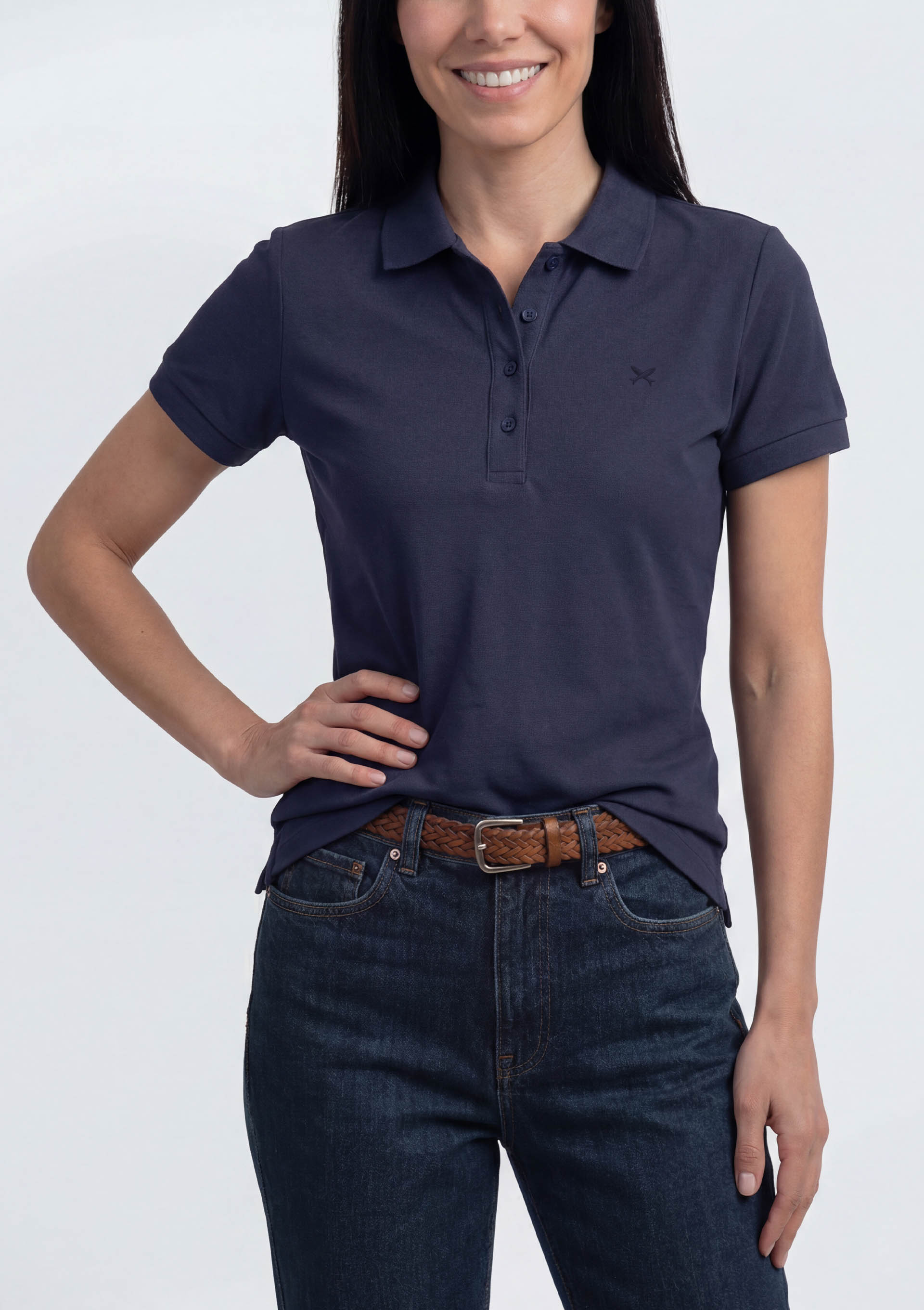Polo Feminina Bordada Em Malha Piquet - Azul