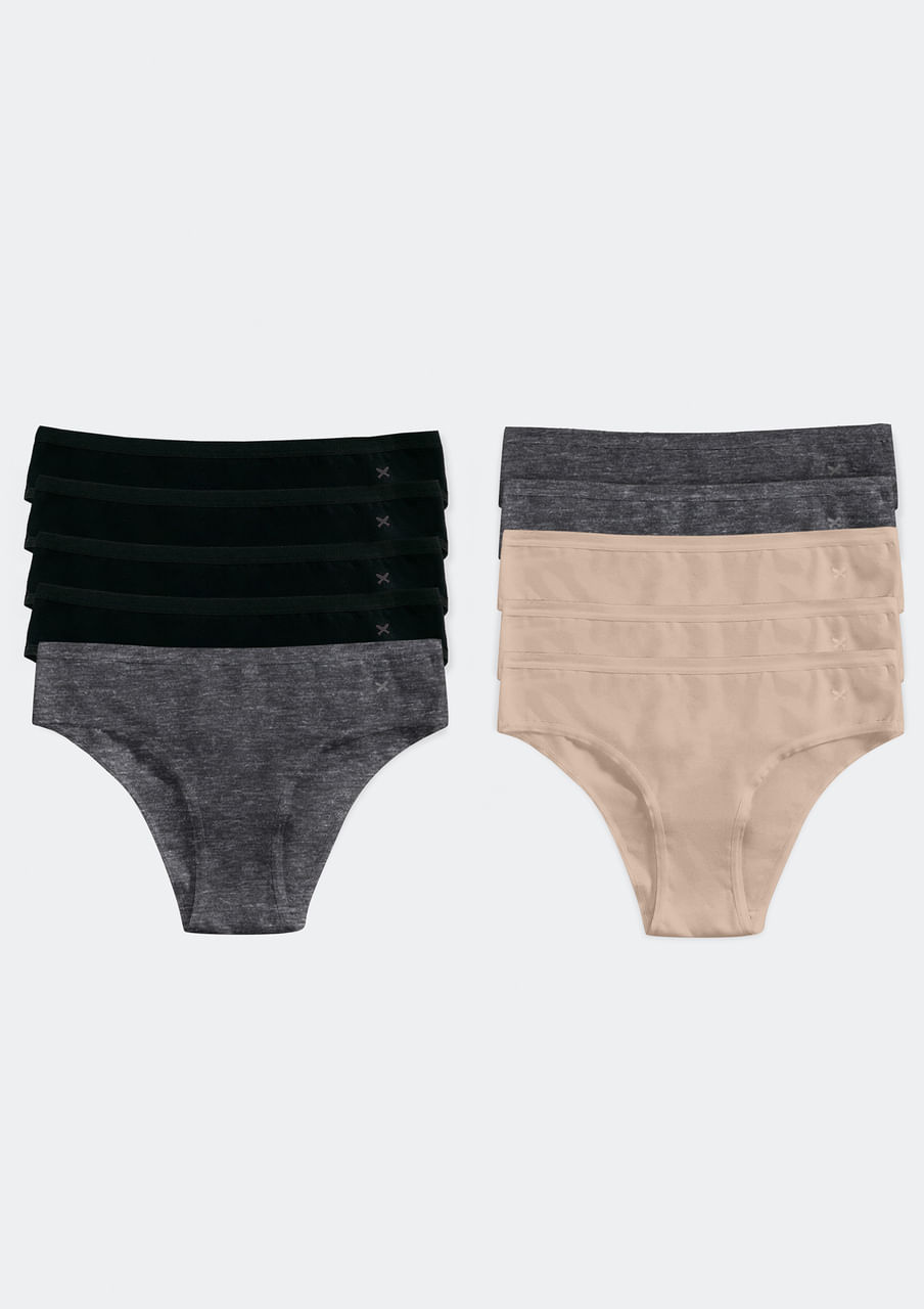 Kit 10 Calcinhas Básicas Biquíni Em Algodão - Multicolorido