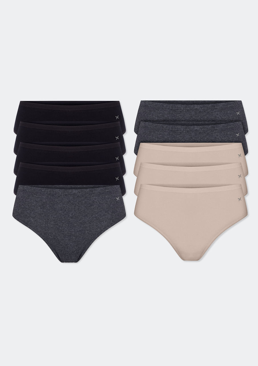Kit 10 Calcinhas Básicas Caleçon Em Algodão - Multicolorido
