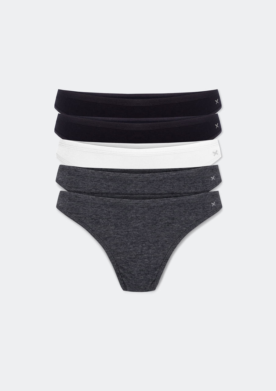 Kit 5 Calcinhas Básicas Tanga em Algodão - Multicolorido