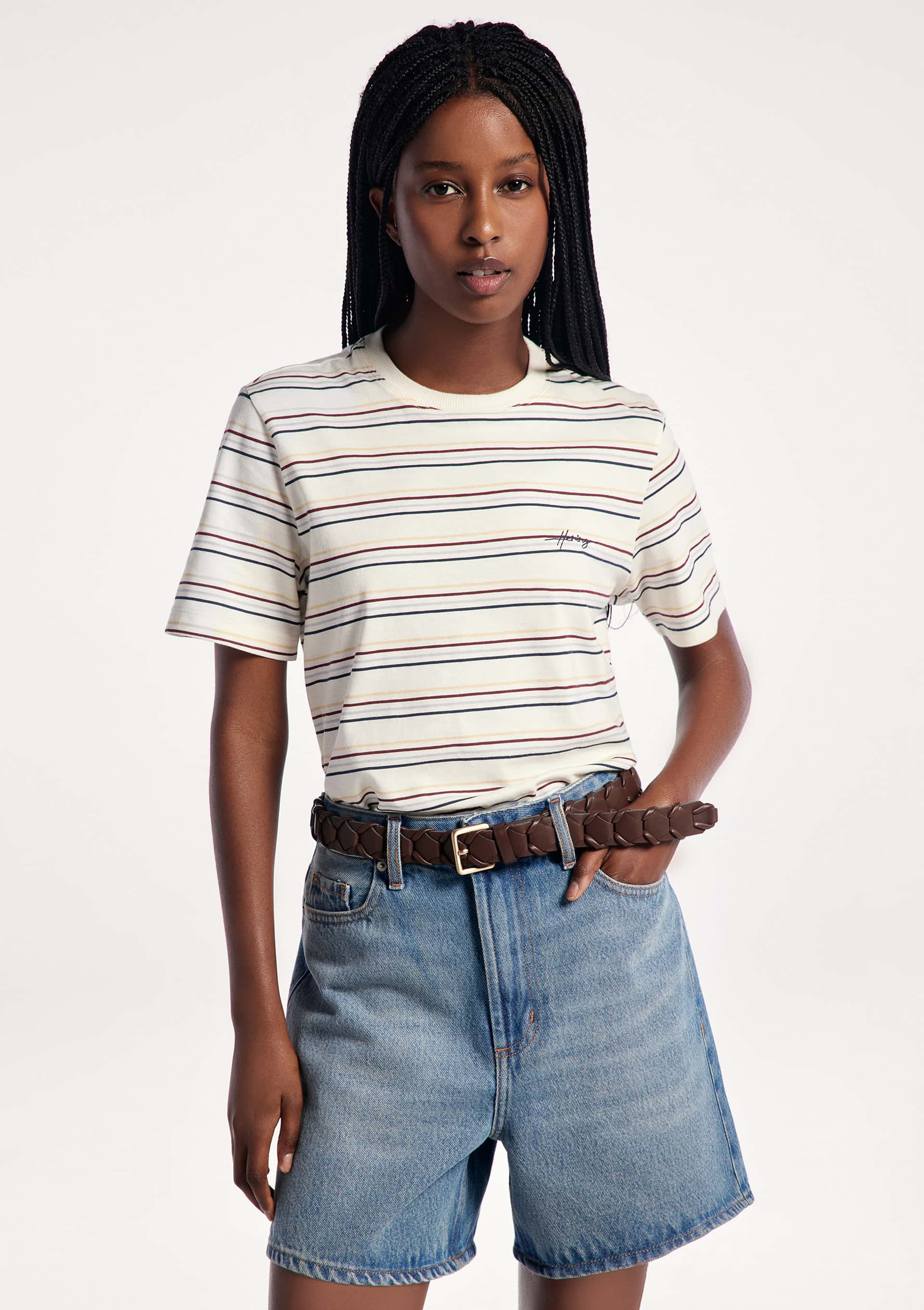 Camiseta Feminina Manga Curta Listrada - Multicolorido