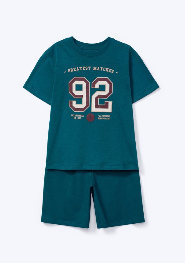 Conjunto Infantil Menino Curto Com Estampa - Verde 008
