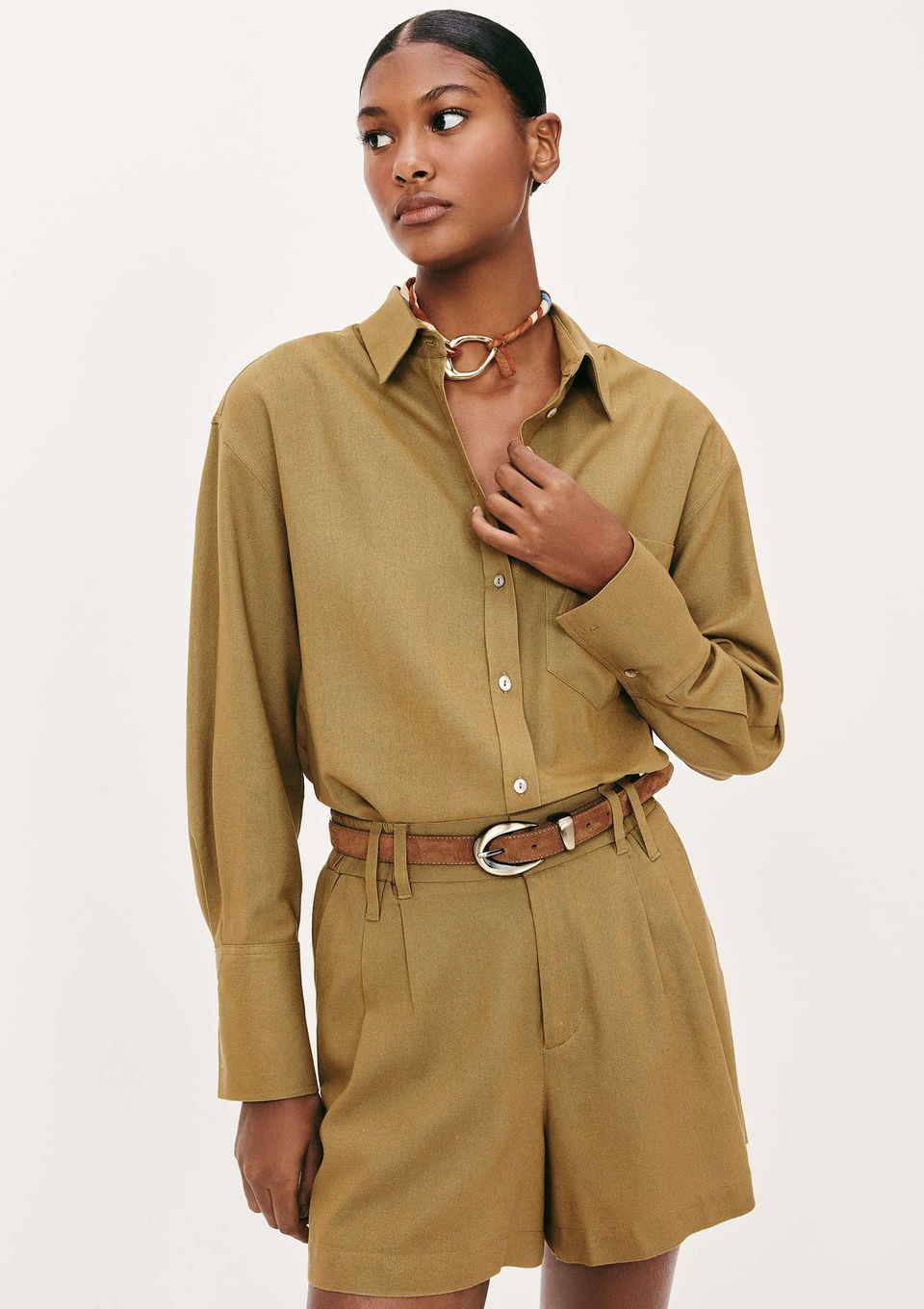 Camisa Feminina Manga Longa Oversized - Marrom
