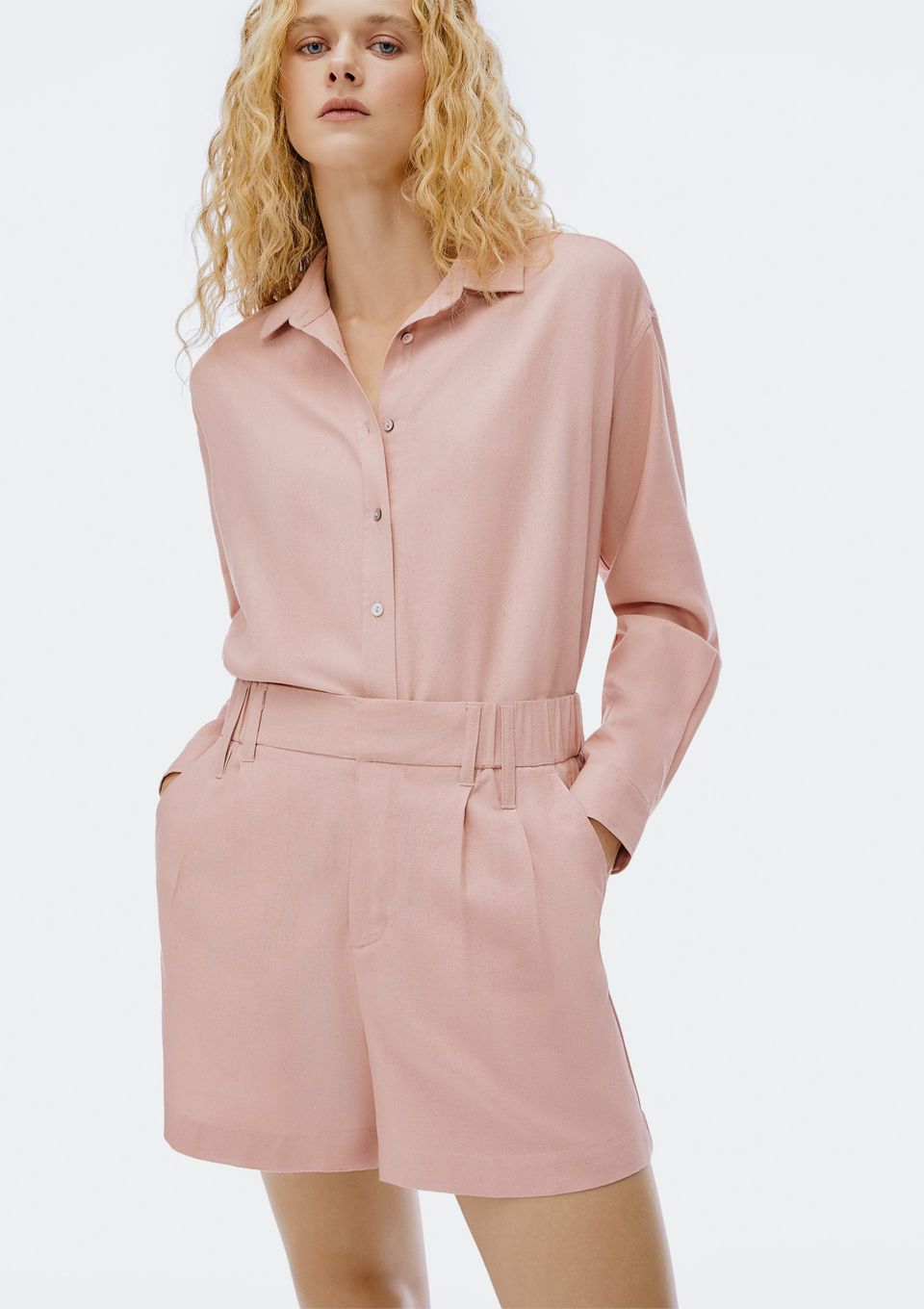 Shorts Feminino de Alfaiataria em Linho - Rosa