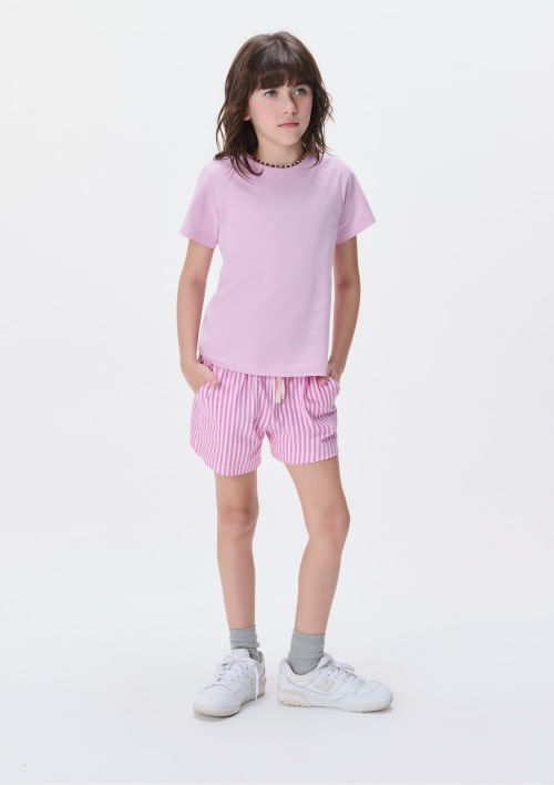 Blusa Manga Curta Infantil Menina em Malha - Rosa