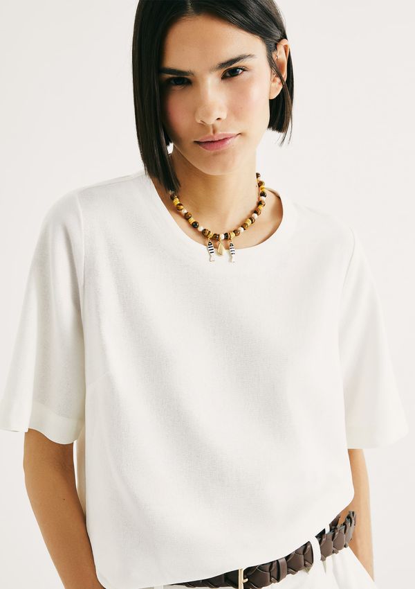 Blusa Feminina Manga Média Com Linho - Off white XG