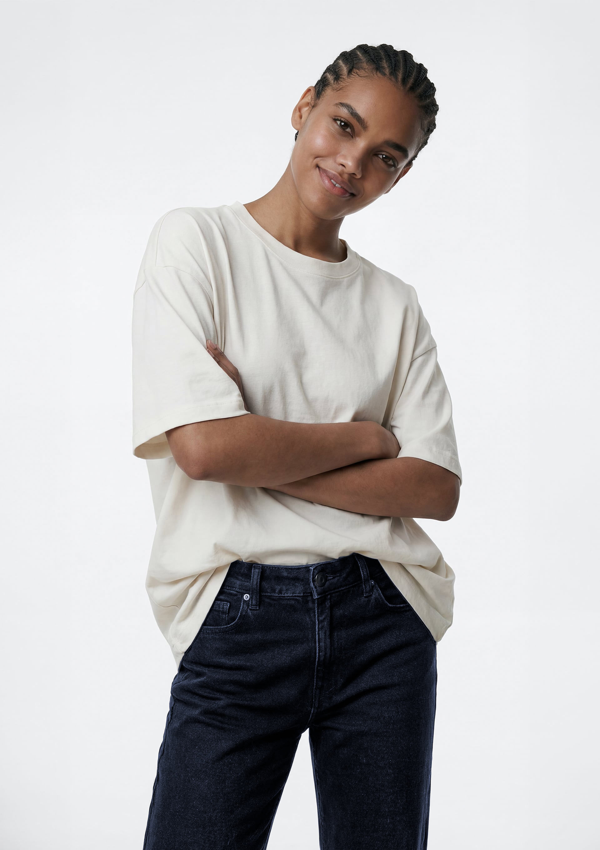 Camiseta Feminina Oversized Em Malha - Off white