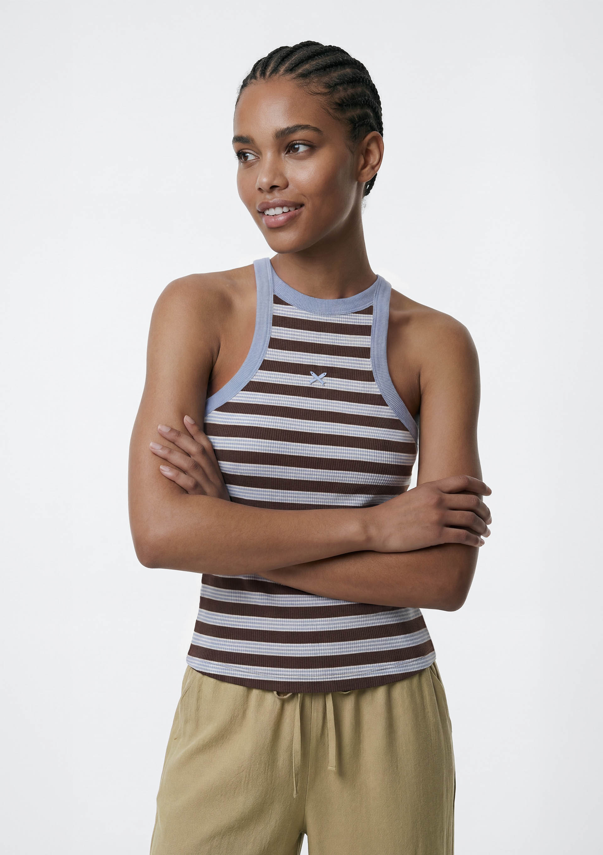 Regata Feminina Halter Neck Fio Tinto - Azul