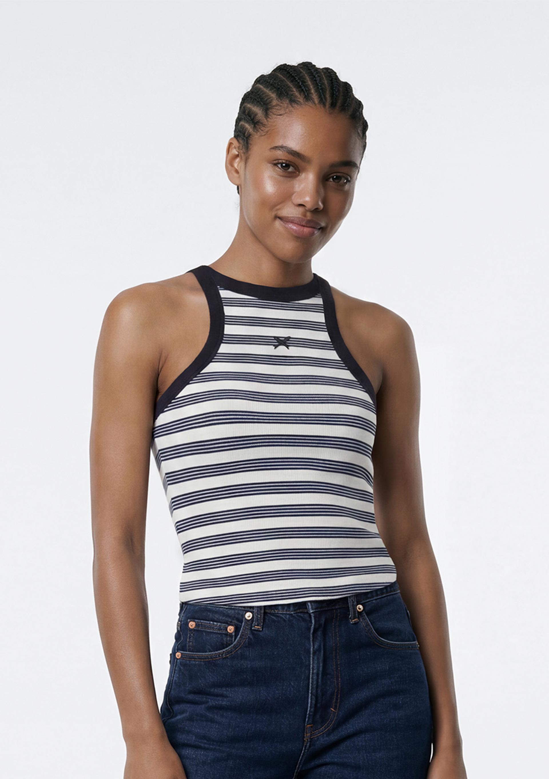 Regata Feminina Halter Neck Fio Tinto - Azul