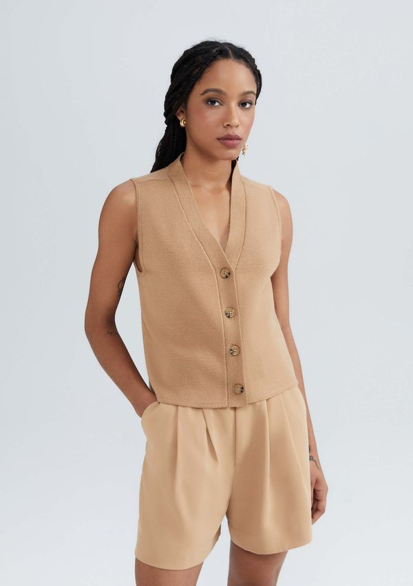 Colete Feminino Em Tricô Leve - Bege P
