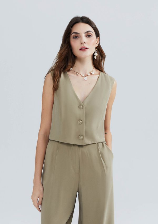 Colete Feminino Cropped Em Viscose - Caqui M