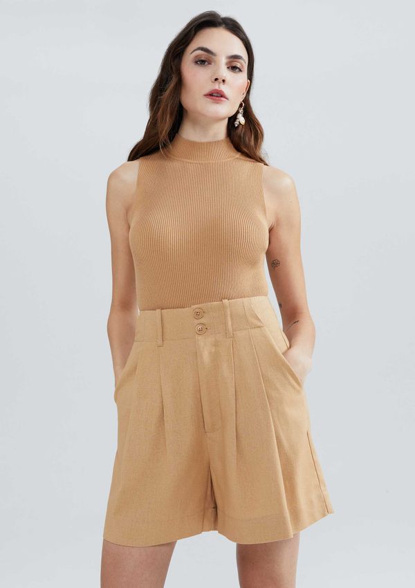 Shorts Feminino Em Alfaiataria Com Linho - Bege 034