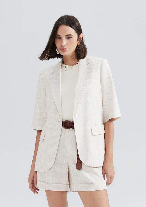 Blazer Feminino Risca De Giz Com Linho - Off white G