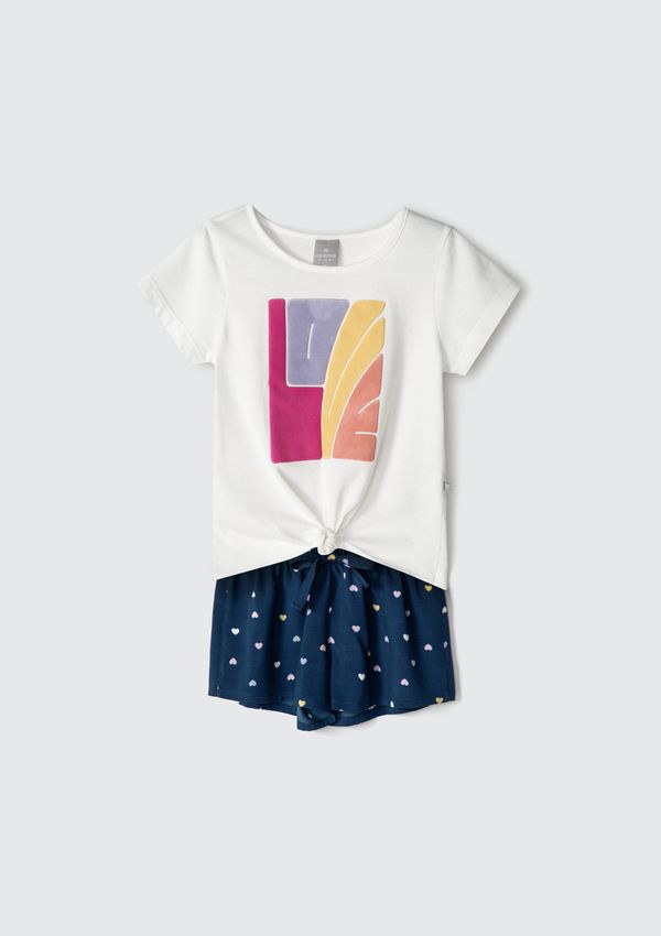 Conjunto Curto Infantil Menina Estampado - Off white 008