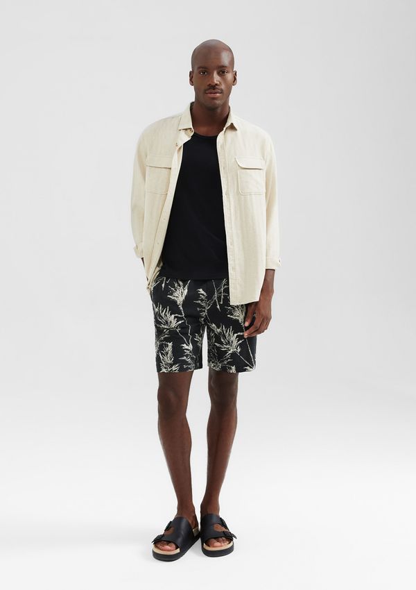 Bermuda Masculina Floral Em Linho - Preto XG