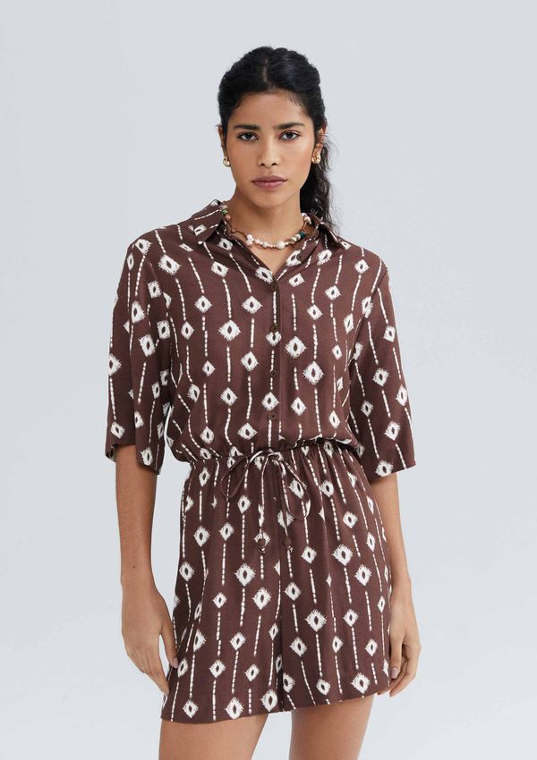 Macacão Curto Feminino Estampado - Marrom P