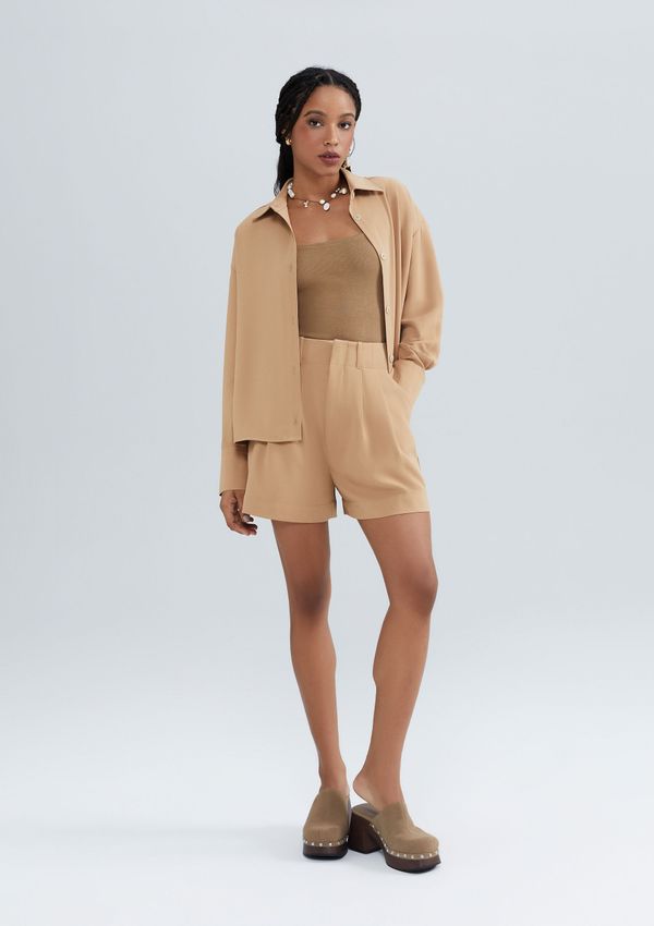 Shorts Feminino Cintura Alta Em Alfaiataria - Bege 034