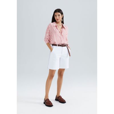 Bermuda Básica Feminina Chino Cintura Média Em Sarja - Branco